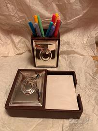 Zanolli Porta penne e bigliettini pelle e argento