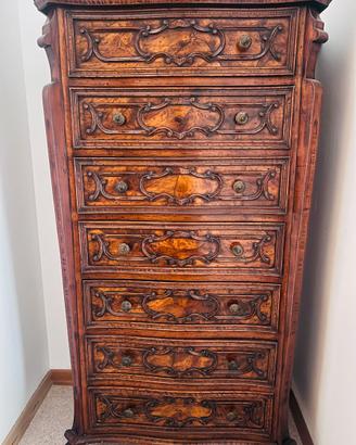Elegante Settimino Antico in Radica – Cassettiera