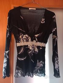 Blusa elegante semitrasparente floreale 