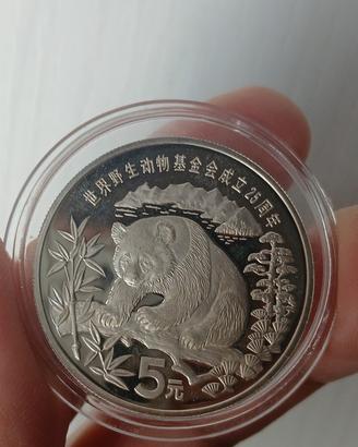rara moneta d'argento 5 yuan anno 1986  cinese 