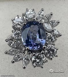 ANELLO ORO 18kt. CON DIAMANTI E ZAFFIRO CEYLON