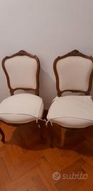 SEDIE STILE LUIGI XVI COPPIA LOTTO TESSUTO BIANCO