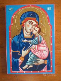 ICONA DIPINTA A MANO SU TAVOLA , VIRGO DEI GENITRI