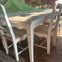 Tavolo + 4 sedie in legno stile Shabby