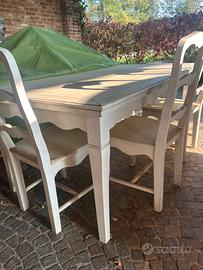Tavolo + 4 sedie in legno stile Shabby