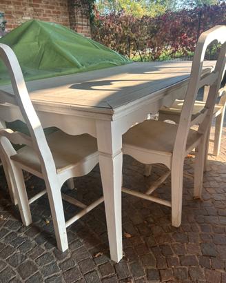 Tavolo + 4 sedie in legno stile Shabby
