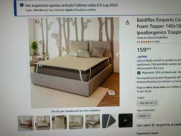 Materasso 8 cm topper memory  nuovo