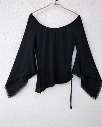 BLUSA A MANICHE AMPIE CON PIZZO E COULISSE LACCI