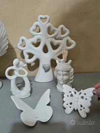 set 5 oggetti in ceramica bianca