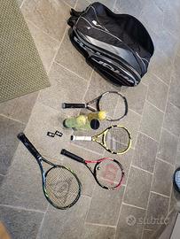 borsone tennis, racchette e palline tennis
