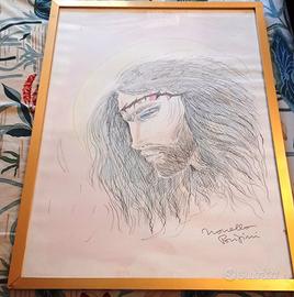 Novella Parigini volto di Cristo con cornice 54x74
