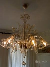 Lampadario in vetro di Murano tutto a oro 6 luci