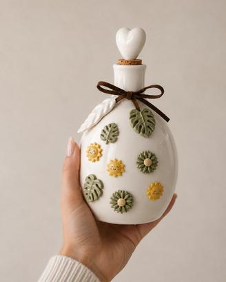 Oliera in ceramica bianca con perline