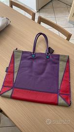 Borsa Gabs pelle e profili tessuto 