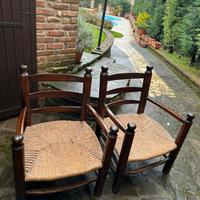 2 sedie legno massiccio vintage, impagliate a mano