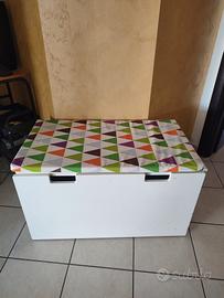 panca legno con cassettone e cuscino 