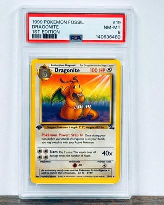 Carta PSA 8 pokemon dragonite 1 st edition 19/62