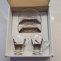 Set 2 tazzine da caffè in vetro con piattini