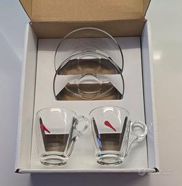 Set 2 tazzine da caffè in vetro con piattini