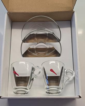 Set 2 tazzine da caffè in vetro con piattini
