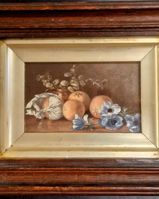 Dipinto a olio raffigurante una natura morta