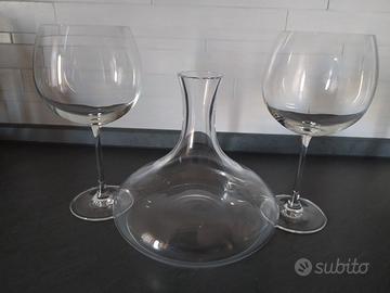 Decanter più 2 calici in vetro