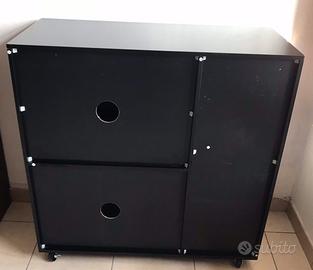 Mobile nero da cucina per microonde con ruote