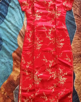 Vestito da donna stile cinese rosso e oro