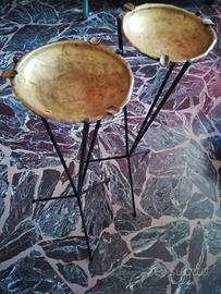 coppia posacenere vintage da terra ferro e ottone