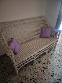 salotto vintage 3 pezzi in vimini bianco 