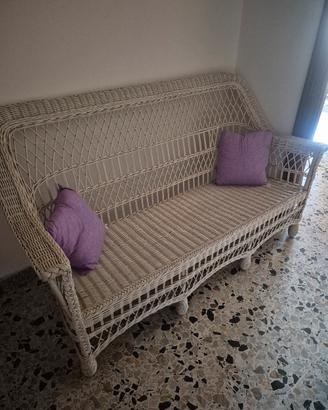 salotto vintage 3 pezzi in vimini bianco 
