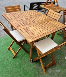 Set Tavolo Acacia Comprese 4 Sedie Richiudibili 