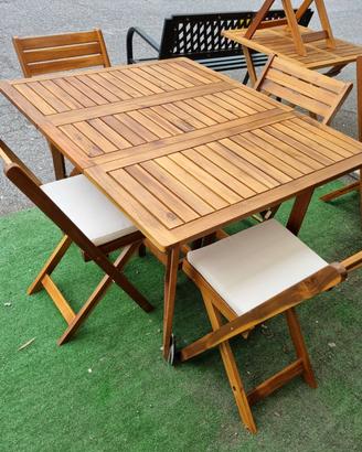 Set Tavolo Acacia Comprese 4 Sedie Richiudibili 