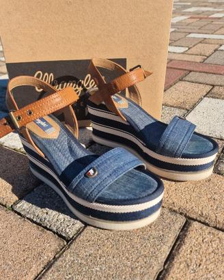 Sandali zeppa Wrangler in jeans e cuoio – n. 37