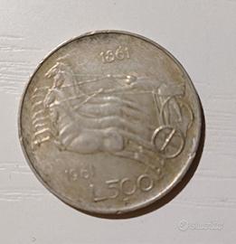 Moneta Commmemorativa 500 Lire Argento 1861-1961, 