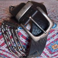 cintura cuoio metallo anni 90 marrone scuro