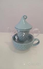 teiera in vetro  con filtro e tazza idea natale