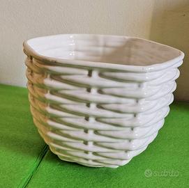 Vaso "Cachepot"  intrecciato in ceramica bianca an