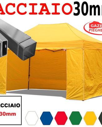 Gazebo 3x4,5 giallo pieghevole ACCIAIO laterali