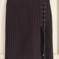 Gonna sartoriale gessata midi con spacco 