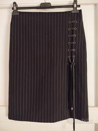 Gonna sartoriale gessata midi con spacco 