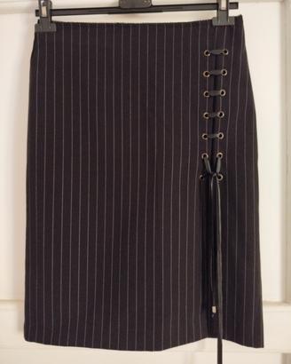 Gonna sartoriale gessata midi con spacco 