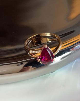 Anello in Oro 18K con Rubellite Naturale e Diamant