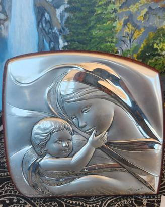 Icona cattolica in argento Madonna con Bambino