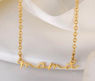 Collana "Mama" in acciaio placcata color oro