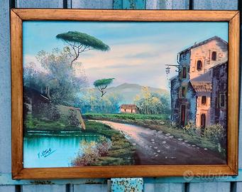 Quadro con Rudere antico dipinto a mano su tela.