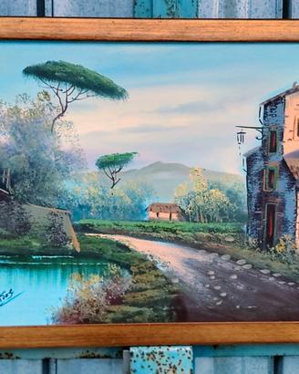 Quadro con Rudere antico dipinto a mano su tela.