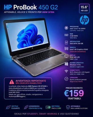HP ProBook 470 G3 – i7 – 8GB RAM – SSD 256 Gb