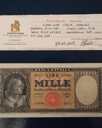 banconote italiane lire 1000 Periziata 