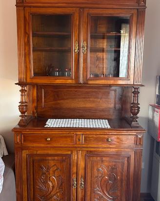 Credenza antica a due corpi in noce – fine ‘800, s